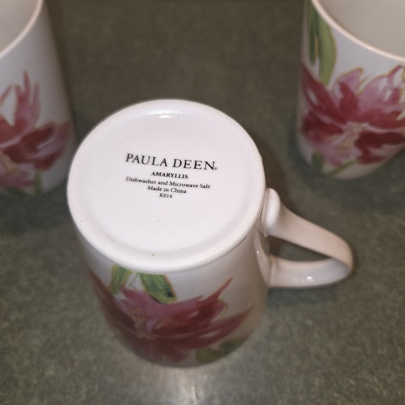 Paula Deen Set Of 4 Mugs Floral Amaryllis NOS Box 11 Oz - Picture 6 of 9